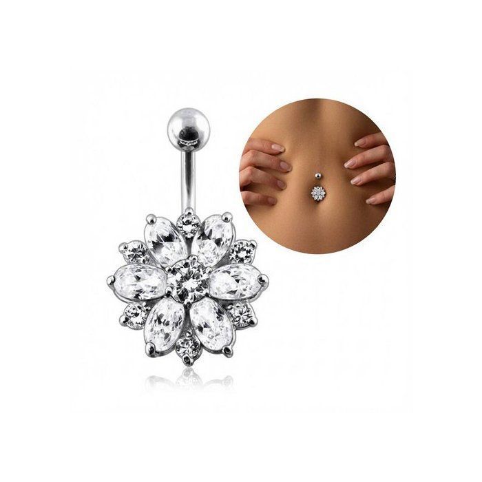 KODY PIERCING Nombril Fleur Zirconium Blanc Acier Chirurgical 14 Gauge - Pureté Cristalline et Grâce Souveraine
