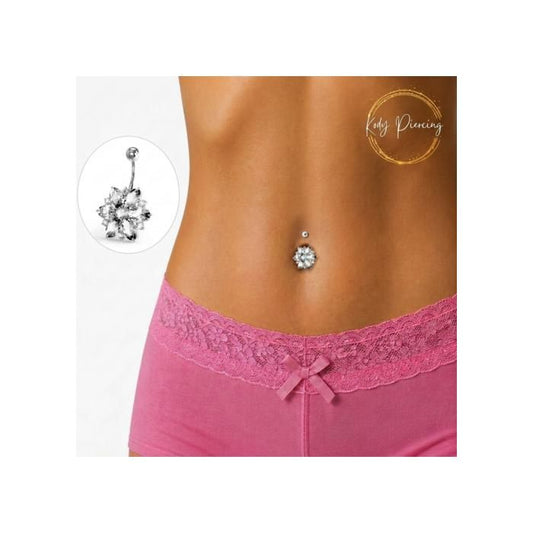 KODY PIERCING Nombril Fleur Zirconium Blanc Acier Chirurgical 14 Gauge - Pureté Cristalline et Grâce Souveraine