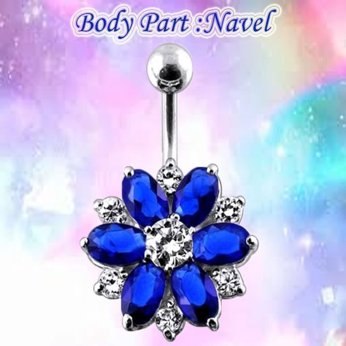 KODY PIERCING Nombril Fleur Zirconium Bleu Marine Acier Chirurgical 14 Gauge - Élégance Poétique et Légèreté Absolue