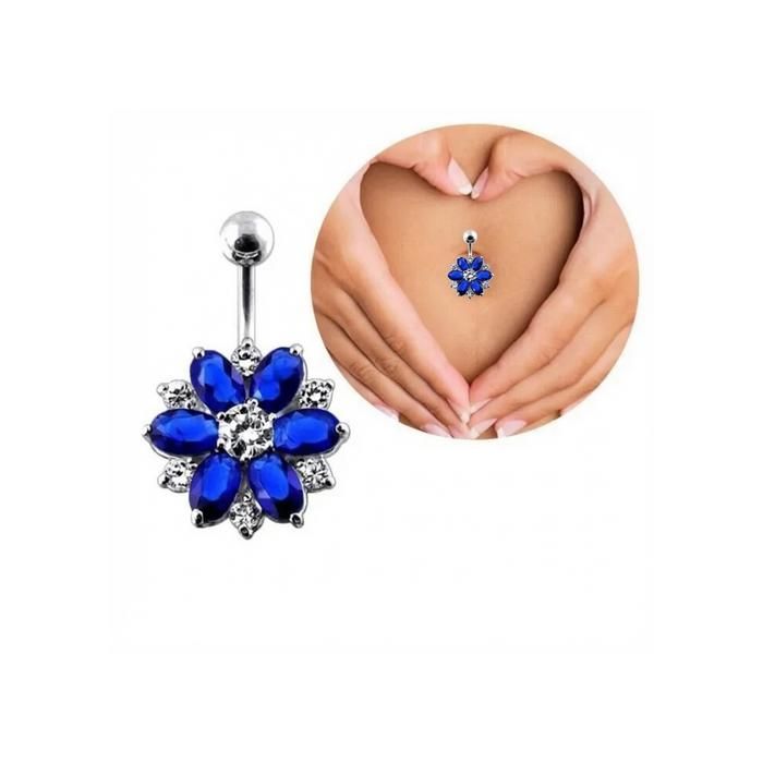 KODY PIERCING Nombril Fleur Zirconium Bleu Marine Acier Chirurgical 14 Gauge - Élégance Poétique et Légèreté Absolue