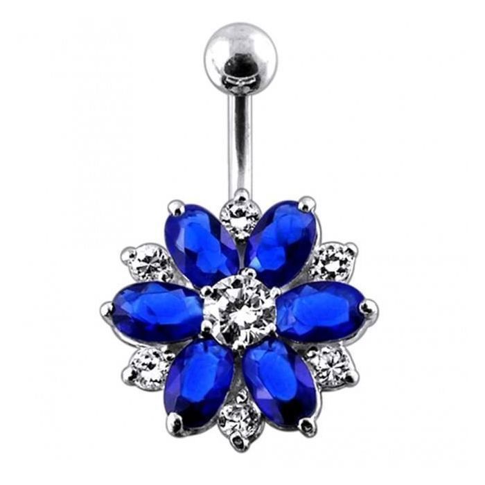 KODY PIERCING Nombril Fleur Zirconium Bleu Marine Acier Chirurgical 14 Gauge - Élégance Poétique et Légèreté Absolue