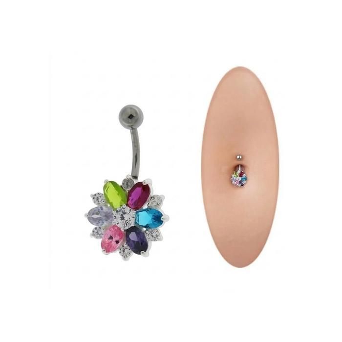 KODY PIERCING Piercing Nombril Banane Fleur Multicolore Zirconium Acier Chirurgical Festif Chic 10mm
