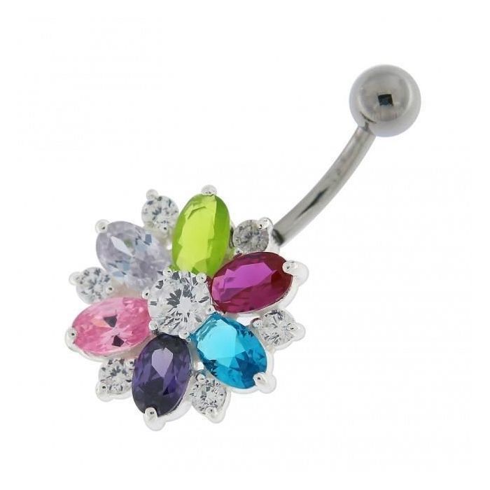 KODY PIERCING Piercing Nombril Banane Fleur Multicolore Zirconium Acier Chirurgical Festif Chic 10mm