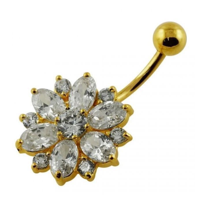 KODY PIERCING Nombril Fleur Zirconium Plaqué Or 18 Carats - Pureté Cristalline et Grâce Souveraine