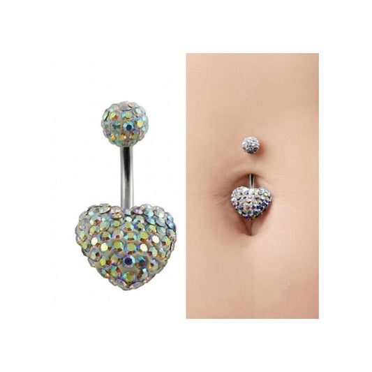KODY PIERCING Piercing Nombril Cœur Cristal Aurora Borealis Pavé Boule Cristal Acier – Pureté Cristalline et Éclat Féeri