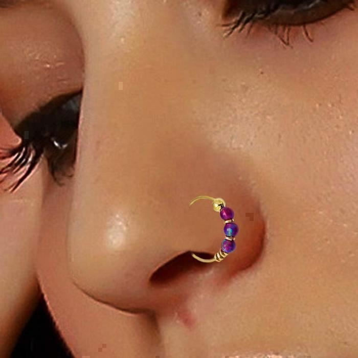 KODY PIERCING Anneau Nez KODY PIERCING Or Jaune 14 Carats - 3 Opales Violet - Diamètre 8 mm 22G - Bijou Nez Femme Raffin