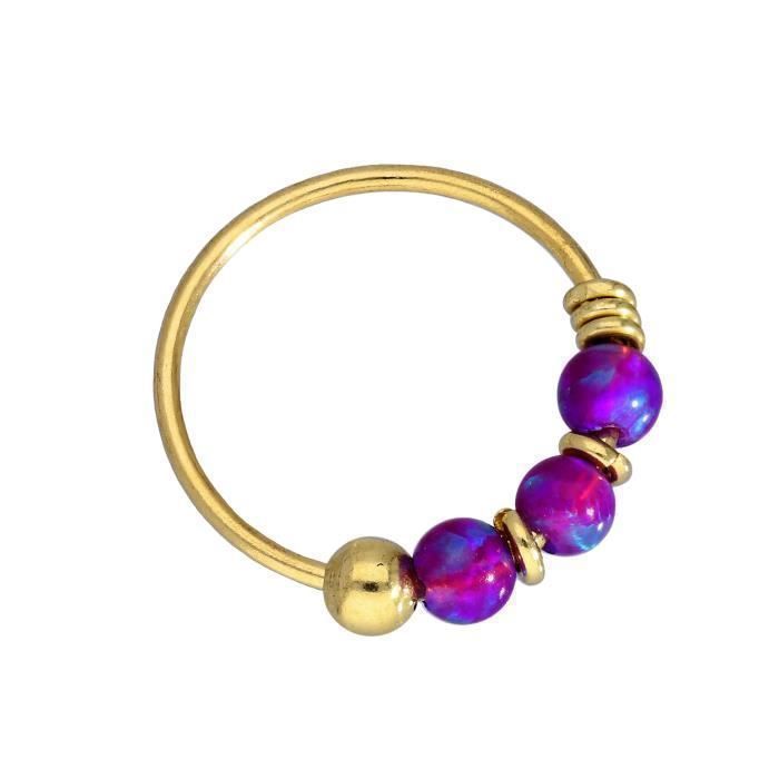 KODY PIERCING Anneau Nez KODY PIERCING Or Jaune 14 Carats - 3 Opales Violet - Diamètre 8 mm 22G - Bijou Nez Femme Raffin