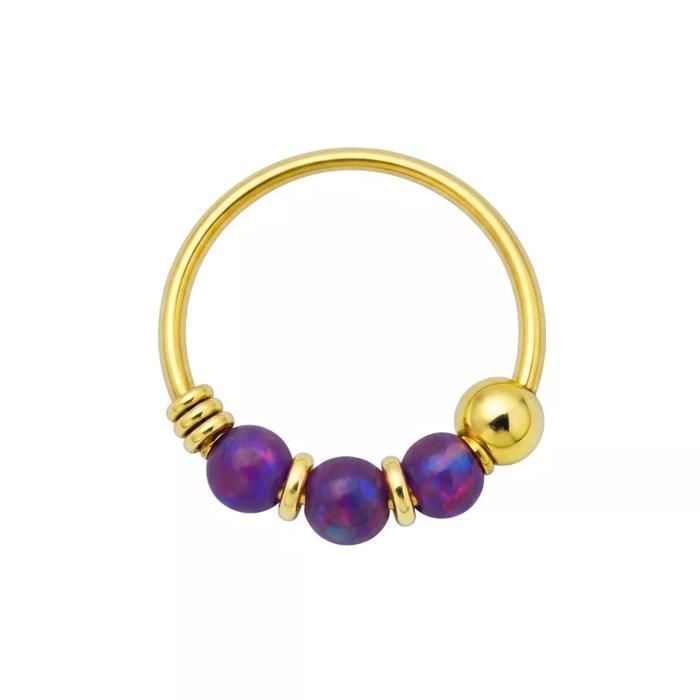 KODY PIERCING Anneau Nez KODY PIERCING Or Jaune 14 Carats - 3 Opales Violet - Diamètre 8 mm 22G - Bijou Nez Femme Raffin