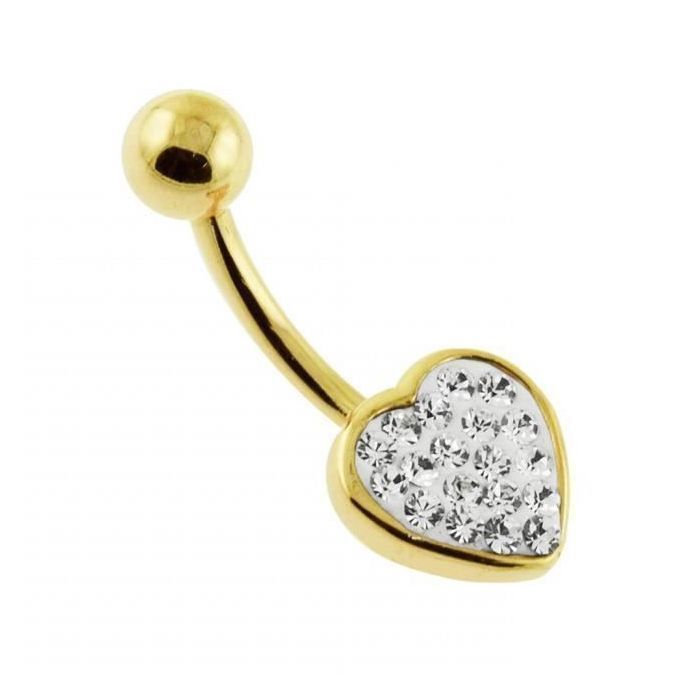 KODY PIERCING Nombril Cœur Zircon Cubique Plaqué Or Jaune 14 Gauge - Douceur Romantique et Éclat Intemporel