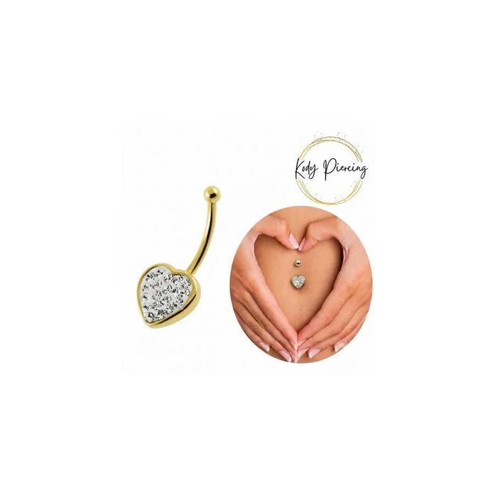 KODY PIERCING Nombril Cœur Zircon Cubique Plaqué Or Jaune 14 Gauge - Douceur Romantique et Éclat Intemporel