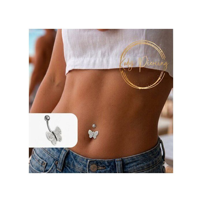 KODY PIERCING Nombril Papillon Zircons Clairs - Élégance Légère et Éclat Scintillant