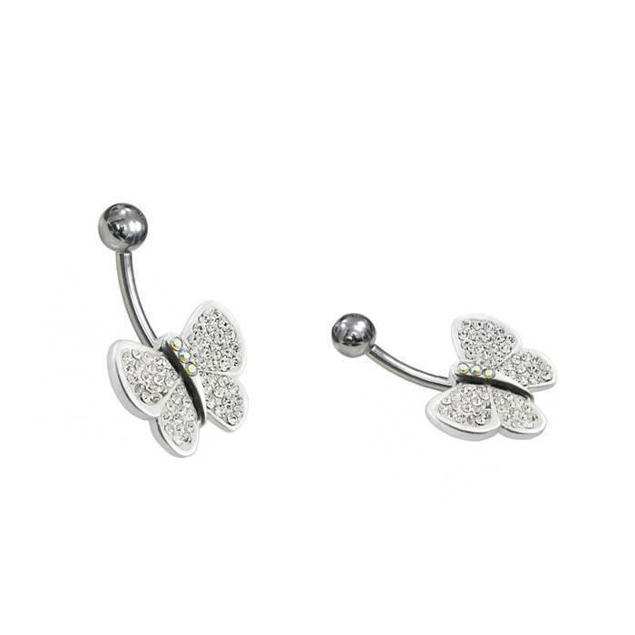 KODY PIERCING Nombril Papillon Zircons Clairs - Élégance Légère et Éclat Scintillant