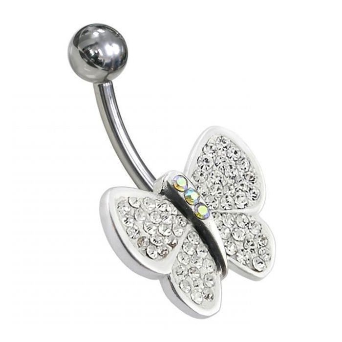 KODY PIERCING Nombril Papillon Zircons Clairs - Élégance Légère et Éclat Scintillant