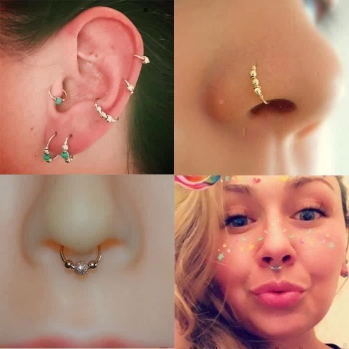 KODY PIERCING Anneau Nez Or 9K KODY 3 Perles Opalescentes Irisées 8 mm - Halo Bohème Lumineux