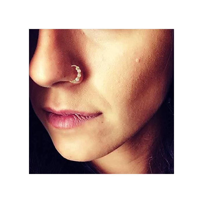 KODY PIERCING Anneau Nez Or 9K KODY 3 Perles Opalescentes Irisées 8 mm - Halo Bohème Lumineux
