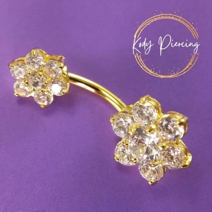 KODY PIERCING Piercing Nombril Double Fleur Cristal Plaqué Or 18 Carats Tige 10 mm - Douceur Romantique et Éclat Intempo