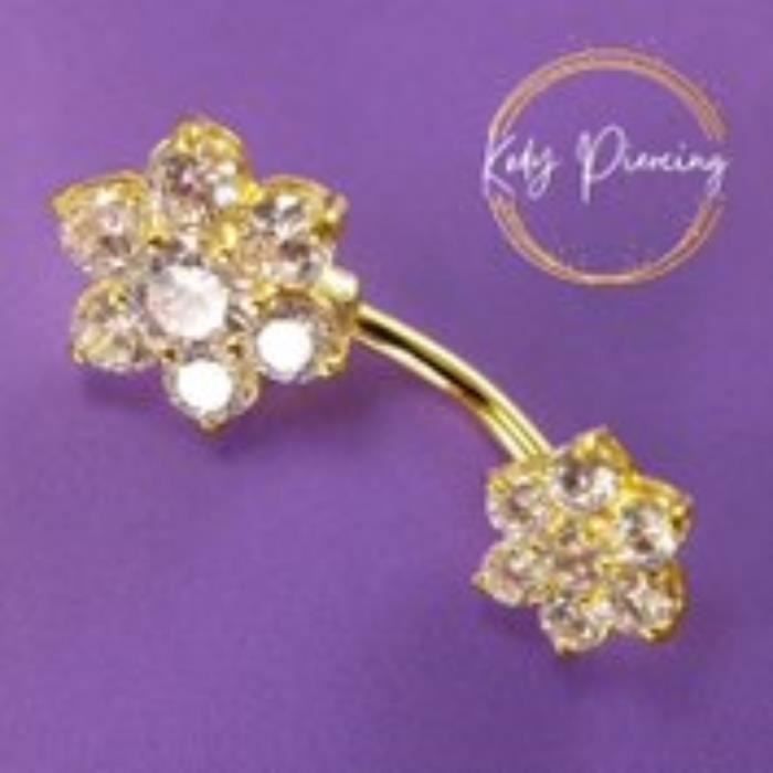 KODY PIERCING Piercing Nombril Double Fleur Cristal Plaqué Or 18 Carats Tige 10 mm - Douceur Romantique et Éclat Intempo