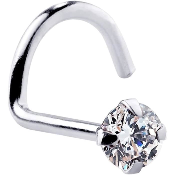 KODY PIERCING Bijou Nez KODY PIERCING Or Blanc 9 Carats CZ Ronde 2.5 mm L-Shape 6 mm 20G - Pureté Lumineuse et Raffineme