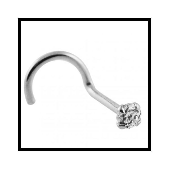 KODY PIERCING Bijou Nez KODY PIERCING Or Blanc 9 Carats CZ Ronde 2.5 mm L-Shape 6 mm 20G - Pureté Lumineuse et Raffineme