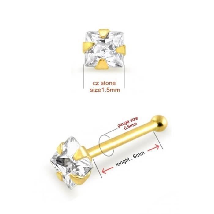 KODY PIERCING Piercing Nez KODY PIERCING Or 9 Carats Zircon Cubique Carré 2 mm - Pureté Géométrique et Éclat Luxe Discre