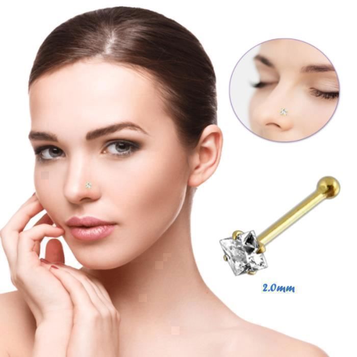 KODY PIERCING Piercing Nez KODY PIERCING Or 9 Carats Zircon Cubique Carré 2 mm - Pureté Géométrique et Éclat Luxe Discre