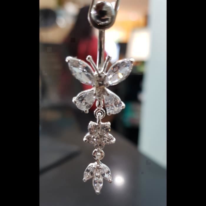 KODY PIERCING Nombril Papillon Pendant Cristaux Blancs Argent 925 - Élégance Poétique et Légèreté Absolue