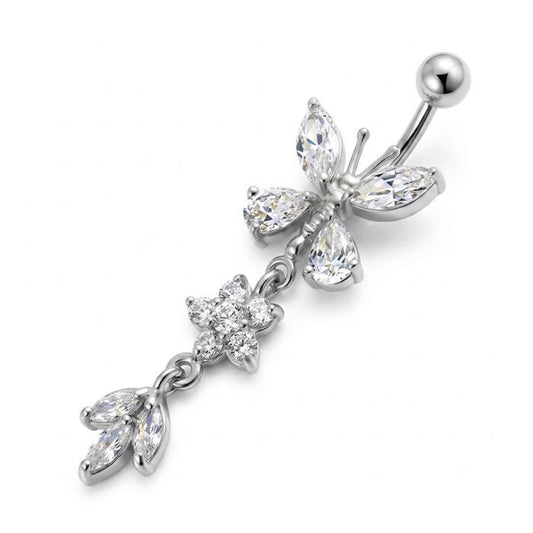 KODY PIERCING Nombril Papillon Pendant Cristaux Blancs Argent 925 - Élégance Poétique et Légèreté Absolue