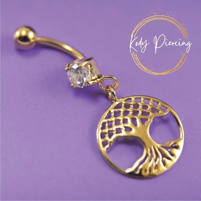 KODY PIERCING Piercing Nombril Pendant Arbre de Vie Or Cristal Éclat Luxueux Bijou Corps Longueur 40mm Élégance Céleste