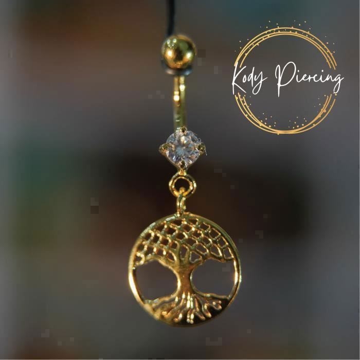 KODY PIERCING Piercing Nombril Pendant Arbre de Vie Or Cristal Éclat Luxueux Bijou Corps Longueur 40mm Élégance Céleste