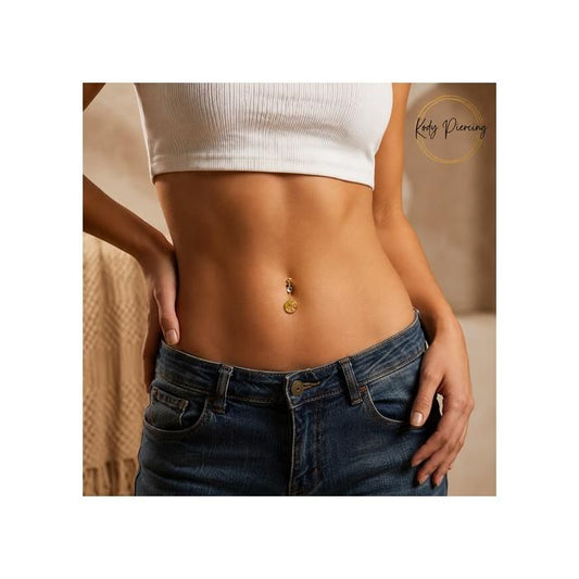 KODY PIERCING Piercing Nombril Pendant Arbre de Vie Or Cristal Éclat Luxueux Bijou Corps Longueur 40mm Élégance Céleste