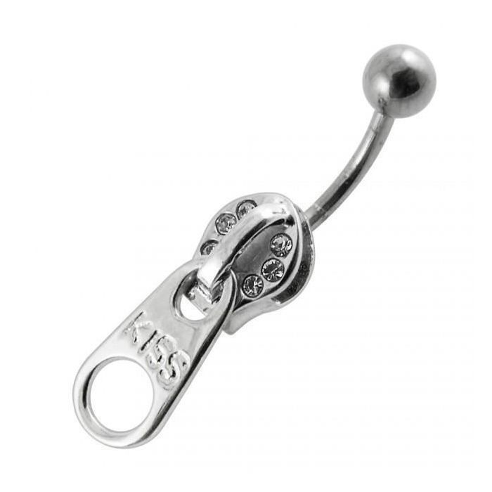 KODY PIERCING Piercing Nombril Zipper KISS Argent 925 - Blanc Style Affirmé et Confort Ultime