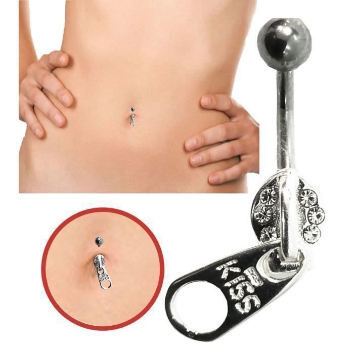 KODY PIERCING Piercing Nombril Zipper KISS Argent 925 - Blanc Style Affirmé et Confort Ultime