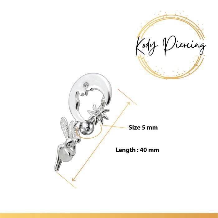 KODY PIERCING Piercing Nombril Inversé Fée Lune Cristal Blanc Argent 925 - Pureté Cristalline et Grâce Souveraine