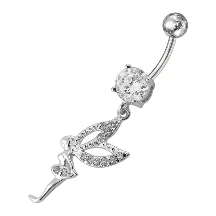 KODY PIERCING Piercing Nombril Argent 925 Fée Pendante Aile Pavée Zircon Blanc – Grâce Souveraine et Pureté Cristalline