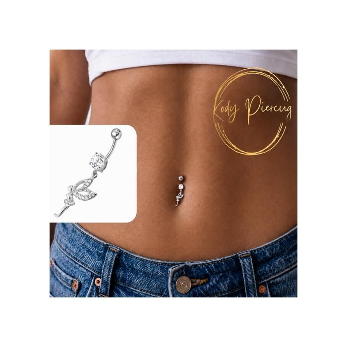 KODY PIERCING Piercing Nombril Argent 925 Fée Pendante Aile Pavée Zircon Blanc – Grâce Souveraine et Pureté Cristalline