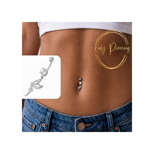 KODY PIERCING Piercing Nombril Argent 925 Fée Pendante Aile Pavée Zircon Blanc – Grâce Souveraine et Pureté Cristalline