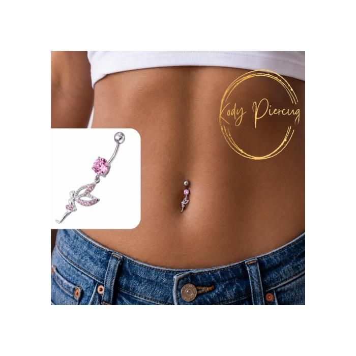 KODY PIERCING Piercing Nombril Fée Pendante Argent 925 Zircon Rose – Douceur Romantique et Éclat Intemporel