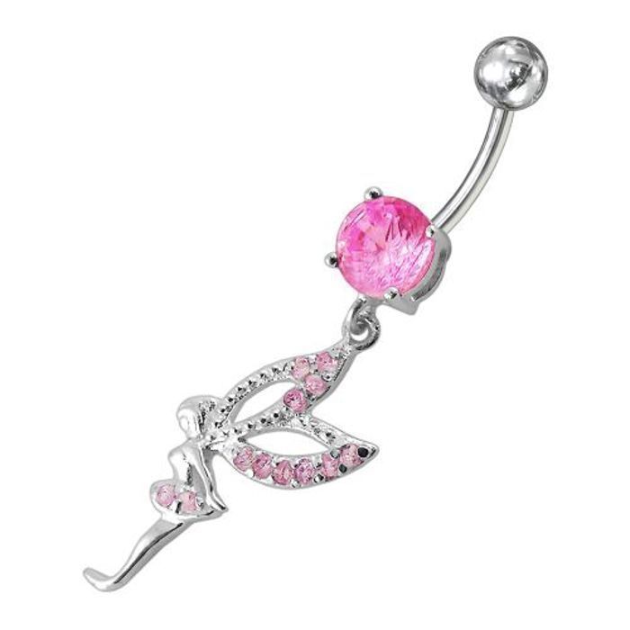 KODY PIERCING Piercing Nombril Fée Pendante Argent 925 Zircon Rose – Douceur Romantique et Éclat Intemporel
