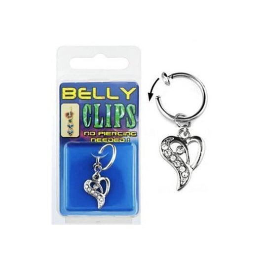 KODY PIERCING Piercing Nombril Faux Bijou Clip Argenté Pendentif Coeur Strass Cristal Sans Perçage