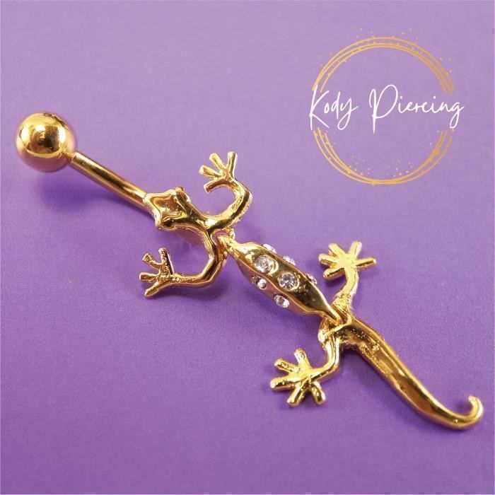 KODY PIERCING Piercing Nombril Salamandre Plaquée Or Jaune 18 Carats Zircons - Élégance Exotique et Lumière Précieuse