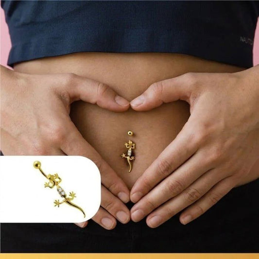 KODY PIERCING Piercing Nombril Salamandre Plaquée Or Jaune 18 Carats Zircons - Élégance Exotique et Lumière Précieuse