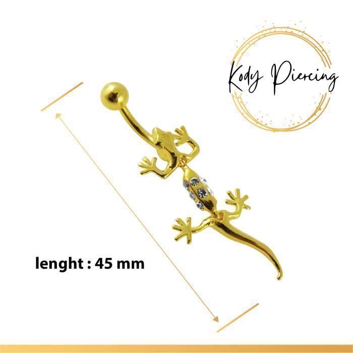 KODY PIERCING Piercing Nombril Salamandre Plaquée Or Jaune 18 Carats Zircons - Élégance Exotique et Lumière Précieuse