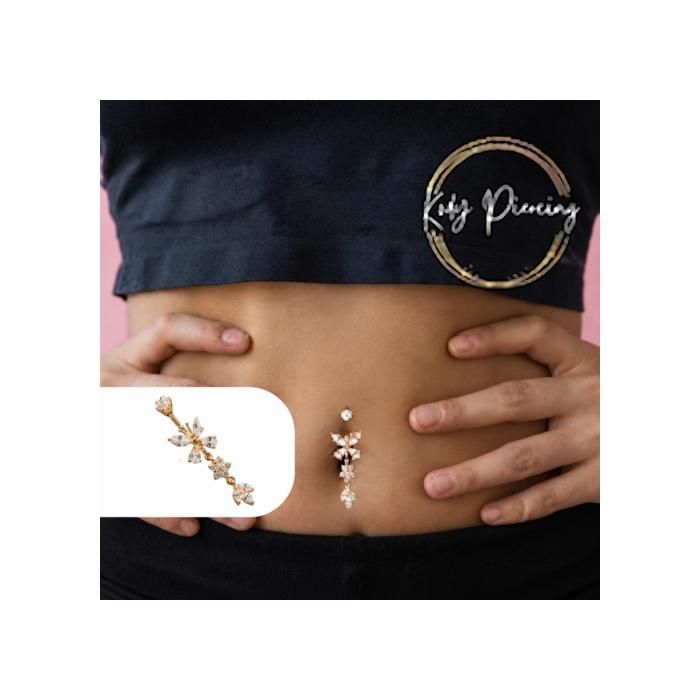 KODY PIERCING Piercing de Nombril KODY PIERCING Papillon Pendant Plaqué Or 18 Carats Cristaux Blancs Tige 10 mm 14G – Do