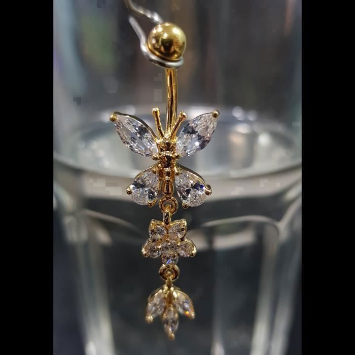 KODY PIERCING Piercing Nombril Papillon Plaqué Or 18 Carats avec Boule Or - Élégance Légère et Éclat Précieux