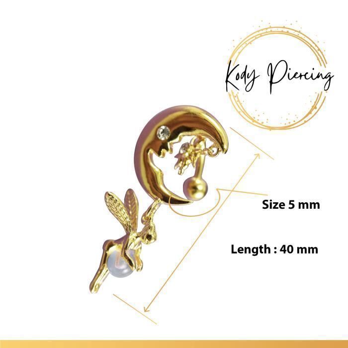 KODY PIERCING Piercing Nombril Inversé Fée Lune Plaqué Or Jaune 18 Carats - Douceur Romantique et Éclat Intemporel