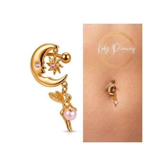 KODY PIERCING Piercing Nombril Inversé Fée Lune Plaqué Or Jaune 18 Carats - Douceur Romantique et Éclat Intemporel