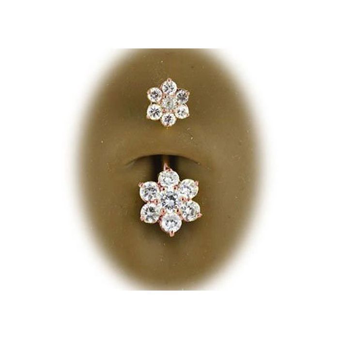 KODY PIERCING Piercing Nombril Double Fleur Cristal Plaqué Or Rose 18 Carats Tige 10 mm - Douceur Romantique et Éclat In
