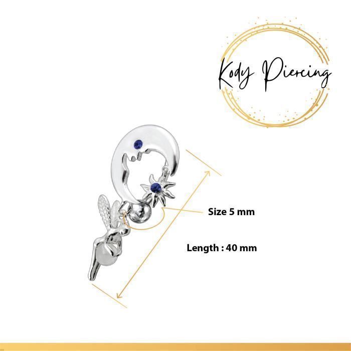 KODY PIERCING Piercing Nombril Inversé Fée Lune Cristal Turquoise Argent 925 - Élégance Poétique et Légèreté Absolue
