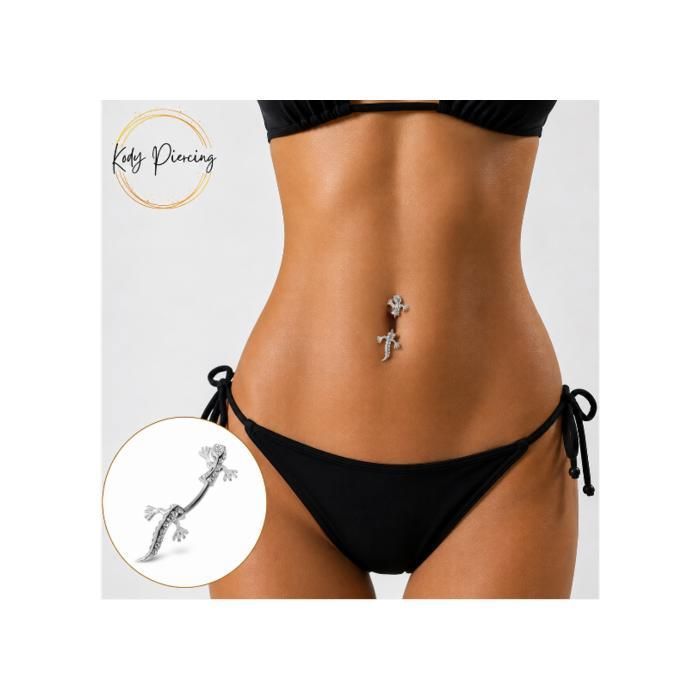 KODY PIERCING Piercing Nombril Salamandre Argent 925 Cristaux Sertis Tige 10 mm - Style Affirmé et Élégance Sauvage