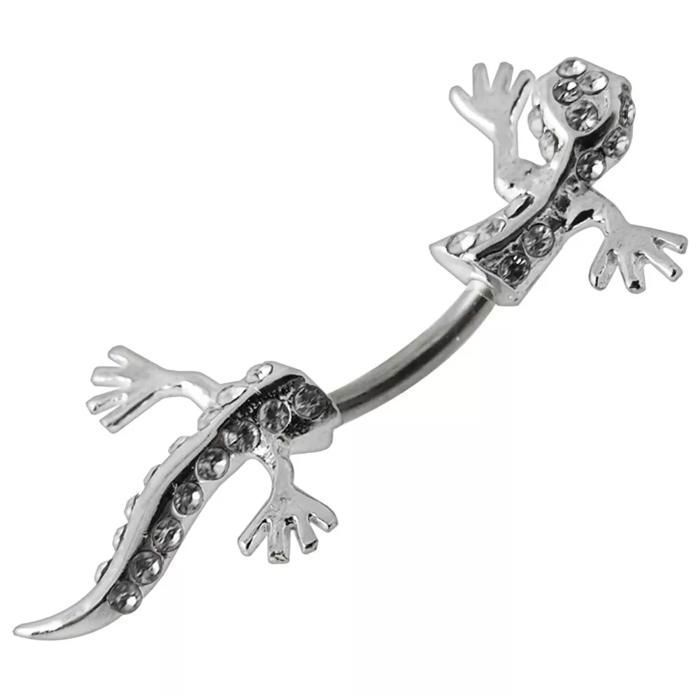 KODY PIERCING Piercing Nombril Salamandre Argent 925 Cristaux Sertis Tige 10 mm - Style Affirmé et Élégance Sauvage
